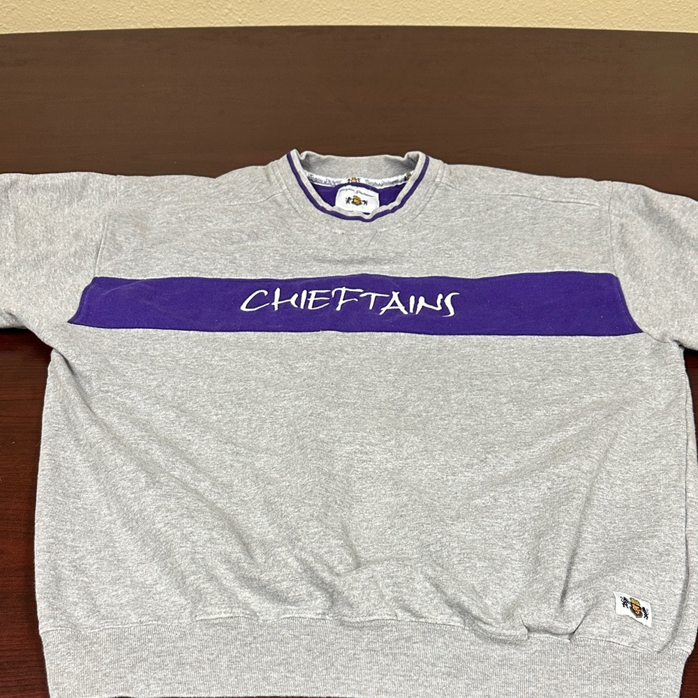 Athletic Gray and Purple Crewneck Sweater